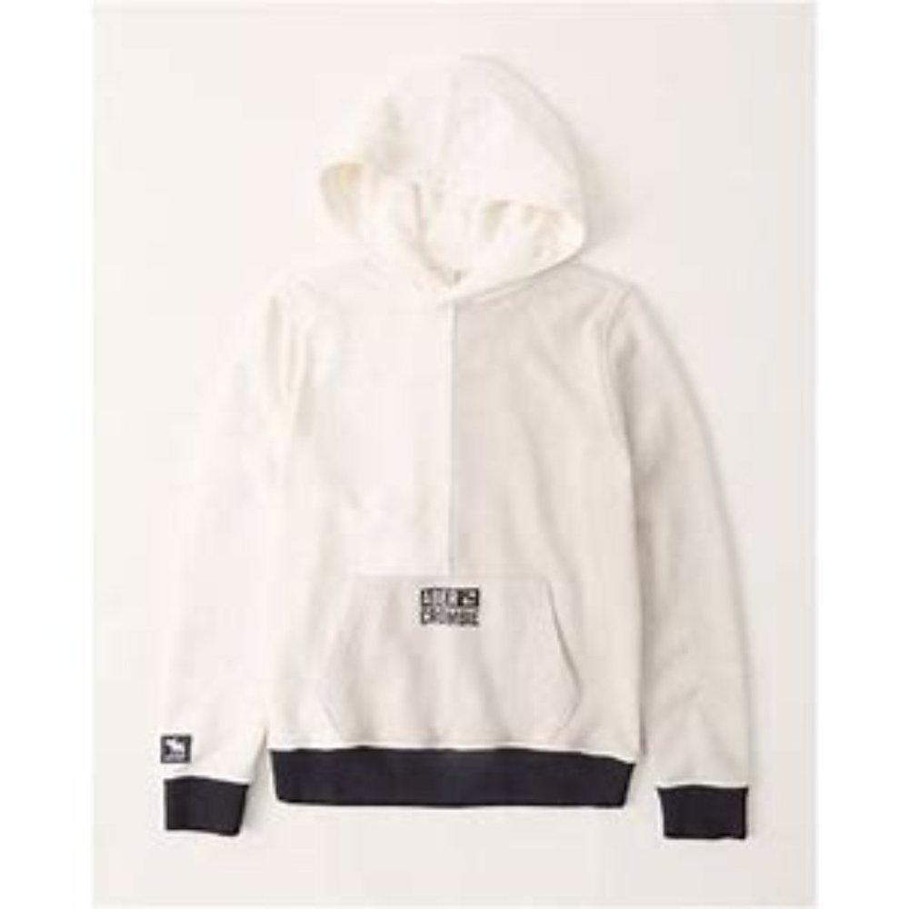 kid boy logo hoodie in cream-size 13/14